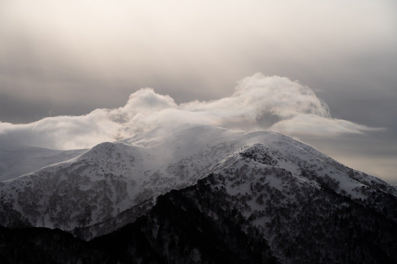nature, mountain, snow, peak, landscape, clouds