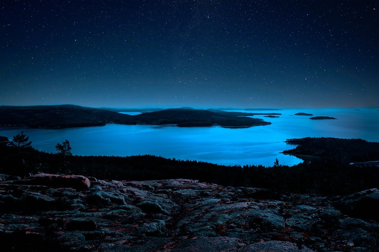 landscape, star, sea, coast, night, nature, horizon