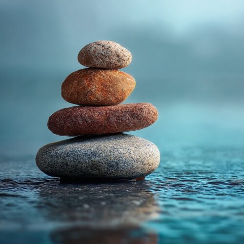 stone, pebble, stack, balance, zen, spa, nature, wet, slate, reflection, water, calm, peaceful, serenity, relaxation, mindfulness, wellness, smooth, cairn, rock, tower, stability, ai generated
