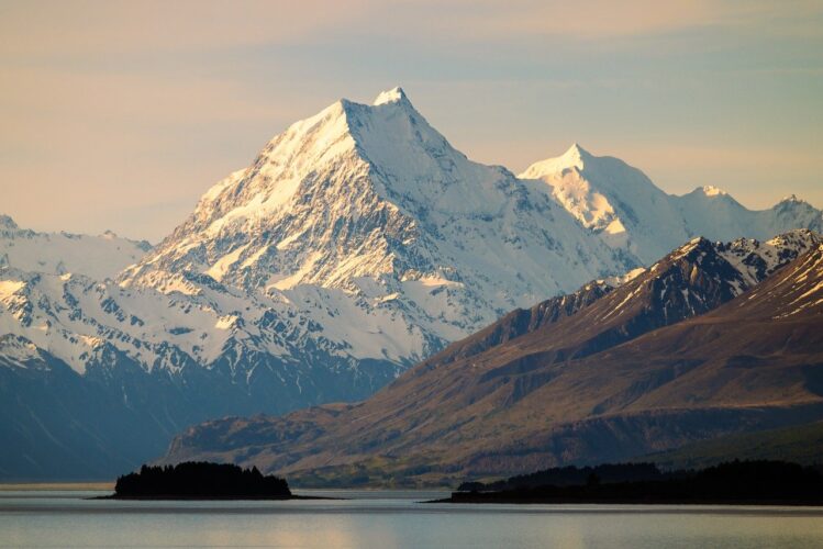 aoraki, nature, mountains, landscape, glacier, snow, lake, water, clouds, scenery, sunset, real, amazing, beautiful, new zealand, calm