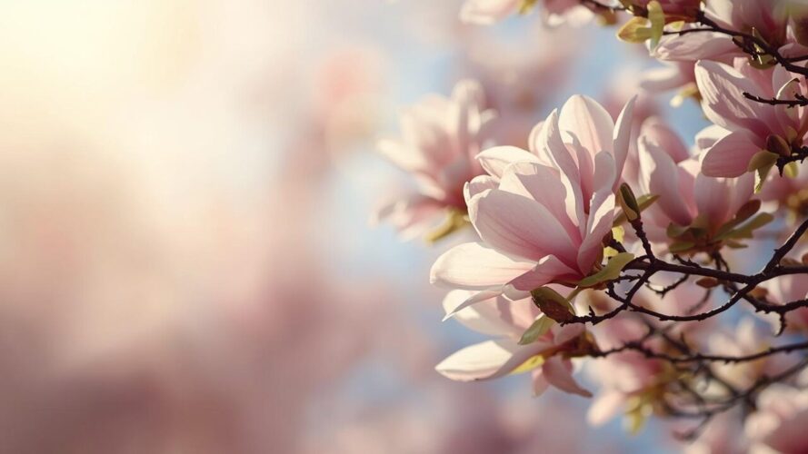 magnolia, nature, bloom, blooming, flower background, pink, spring, white, plant, flower wallpaper, violet, beautiful flowers, purple, magnolias, garden, flora, flowers, petals, ai generated