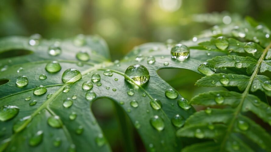 droplet, leaf, macro, morning, natural, ecology, green, tropical, detail, botanical, drop, growth, organic, fresh, forest, floating, biology, light green, lush, nature, liquid